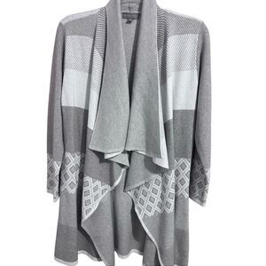 Evolution By Cyrus Sz L Grey Diamond Duster Waterfall Drape Cardigan Colorblock